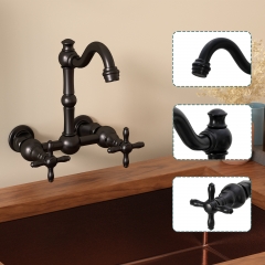 Akicon Bathroom Faucets - Solid Brass Wall Mount Bathroom Sink Faucet with 2 Cross Handles, Copper Bathroom Faucet