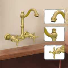 Akicon Bathroom Faucets - Solid Brass Wall Mount Bathroom Sink Faucet with 2 Cross Handles, Copper Bathroom Faucet - AK41718N1