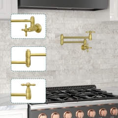 Pot Filler Faucet Solid Brass Wall Mount Kitchen Faucets with Double Stretchable Joint Swing Arms, Kitchen Folding Faucet over Stove