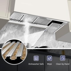 Akicon 54 Inch Range Hood Insert, 1200 CFM Ultra-Quiet Stainless Steel Ducted Vent Hood Insert with Dimmable LED Lights and Dishwasher Safe Filters