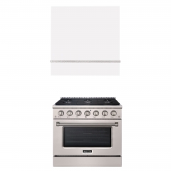 Akicon 36" Stainless Steel Range Hood with 600 CFM Insert & 6-Burner Gas Range Combo – Powerful Ventilation, Convection Oven, Multiple Finishes