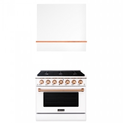 Akicon 36" Stainless Steel Range Hood with 600 CFM Insert & 6-Burner Gas Range Combo – Powerful Ventilation, Convection Oven, Multiple Finishes
