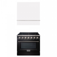 Akicon 36" Stainless Steel Range Hood with 600 CFM Insert & 6-Burner Gas Range Combo – Powerful Ventilation, Convection Oven, Multiple Finishes