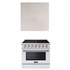 Akicon 36" Stainless Steel Range Hood with 600 CFM Insert & 6-Burner Gas Range Combo – Powerful Ventilation, Convection Oven, Multiple Finishes