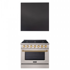 Akicon 36" Stainless Steel Range Hood with 600 CFM Insert & 6-Burner Gas Range Combo – Powerful Ventilation, Convection Oven, Multiple Finishes