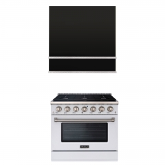 Akicon 36" Stainless Steel Range Hood with 600 CFM Insert & 6-Burner Gas Range Combo – Powerful Ventilation, Convection Oven, Multiple Finishes