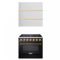 Akicon 36" Stainless Steel Range Hood with 600 CFM Insert & 6-Burner Gas Range Combo – Powerful Ventilation, Convection Oven, Multiple Finishes