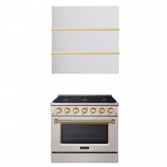 Akicon 36" Stainless Steel Range Hood with 600 CFM Insert & 6-Burner Gas Range Combo – Powerful Ventilation, Convection Oven, Multiple Finishes