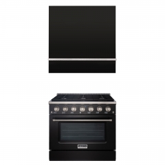Akicon 36" Stainless Steel Range Hood with 600 CFM Insert & 6-Burner Gas Range Combo – Powerful Ventilation, Convection Oven, Multiple Finishes