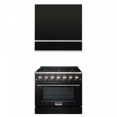Akicon 36" Stainless Steel Range Hood with 600 CFM Insert & 6-Burner Gas Range Combo – Powerful Ventilation, Convection Oven, Multiple Finishes