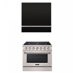 Akicon 36" Stainless Steel Range Hood with 600 CFM Insert & 6-Burner Gas Range Combo – Powerful Ventilation, Convection Oven, Multiple Finishes