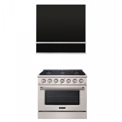 Akicon 36" Stainless Steel Range Hood with 600 CFM Insert & 6-Burner Gas Range Combo – Powerful Ventilation, Convection Oven, Multiple Finishes