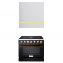 Akicon 36" Stainless Steel Range Hood with 600 CFM Insert & 6-Burner Gas Range Combo – Powerful Ventilation, Convection Oven, Multiple Finishes