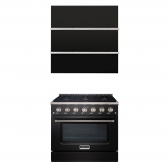 Akicon 36" Stainless Steel Range Hood with 600 CFM Insert & 6-Burner Gas Range Combo – Powerful Ventilation, Convection Oven, Multiple Finishes
