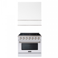 Akicon 36" Stainless Steel Range Hood with 600 CFM Insert & 6-Burner Gas Range Combo – Powerful Ventilation, Convection Oven, Multiple Finishes