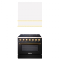 Akicon 36" Stainless Steel Range Hood with 600 CFM Insert & 6-Burner Gas Range Combo – Powerful Ventilation, Convection Oven, Multiple Finishes