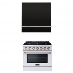 Akicon 36" Stainless Steel Range Hood with 600 CFM Insert & 6-Burner Gas Range Combo – Powerful Ventilation, Convection Oven, Multiple Finishes