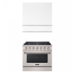 Akicon 36" Stainless Steel Range Hood with 600 CFM Insert & 6-Burner Gas Range Combo – Powerful Ventilation, Convection Oven, Multiple Finishes