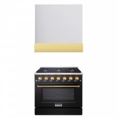 Akicon 36" Stainless Steel Range Hood with 600 CFM Insert & 6-Burner Gas Range Combo – Powerful Ventilation, Convection Oven, Multiple Finishes