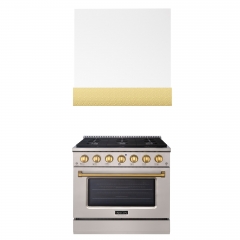 Akicon 36" White Stainless Steel Range Hood with 600 CFM Insert & 6-Burner Gas Range Combo – Powerful Ventilation, Convection Oven, Multiple Finishes