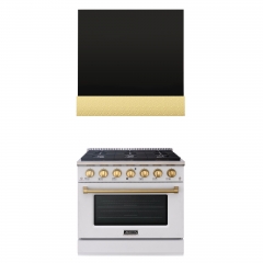 Akicon 36" Stainless Steel Range Hood with 600 CFM Insert & 6-Burner Gas Range Combo – Powerful Ventilation, Convection Oven, Multiple Finishes