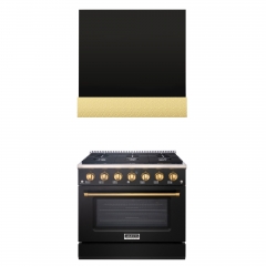 Akicon 36" Stainless Steel Range Hood with 600 CFM Insert & 6-Burner Gas Range Combo – Powerful Ventilation, Convection Oven, Multiple Finishes