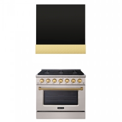 Akicon 36" Stainless Steel Range Hood with 600 CFM Insert & 6-Burner Gas Range Combo – Powerful Ventilation, Convection Oven, Multiple Finishes