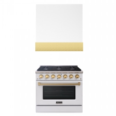 Akicon 36" Stainless Steel Range Hood with 600 CFM Insert & 6-Burner Gas Range Combo – Powerful Ventilation, Convection Oven, Multiple Finishes