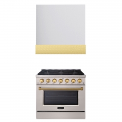 Akicon 36" Stainless Steel Range Hood with 600 CFM Insert & 6-Burner Gas Range Combo – Powerful Ventilation, Convection Oven, Multiple Finishes