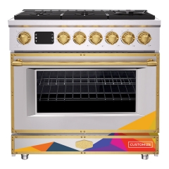 Akicon 36" Freestanding Gas Range with 6 Sealed Burners Cooktop, Rapid Convection Oven, Large Capacity with Heavy-Duty Cast Iron Grate Cooking Stove A