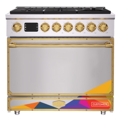 Akicon 36" Freestanding Gas Range with 6 Sealed Burners Cooktop, Rapid Convection Oven, Large Capacity with Heavy-Duty Cast Iron Grate Cooking Stove A