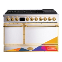 Akicon 48" Freestanding Gas Range with 8 Sealed Burners Cooktop,Rapid Convection Oven,Dual Zone Capacity with Heavy-Duty Cast Iron Grate Cooking Stove