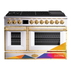 Akicon 48" Freestanding Gas Range with 8 Sealed Burners Cooktop,Rapid Convection Oven,Dual Zone Capacity with Heavy-Duty Cast Iron Grate Cooking Stove