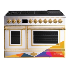 Akicon 48" Freestanding Gas Range with 8 Sealed Burners Cooktop,Rapid Convection Oven,Dual Zone Capacity with Heavy-Duty Cast Iron Grate Cooking Stove