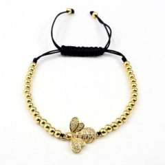 Stainless steel beads adjustable copper inlaid zircon  bracelet wholesale