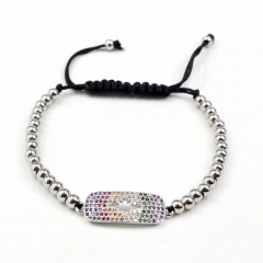 Stainless steel beads adjustable copper inlaid zircon  bracelet wholesale