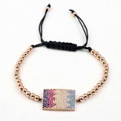 Stainless steel beads adjustable copper inlaid zircon  bracelet wholesale
