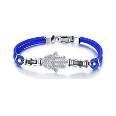 Stainless steel Hamsa palm inlaid rhinestone ceramic connecting bracelet