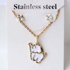 Stainless steel + copper Earrings and necklaces set Wholesale