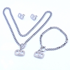 Stainless steel+Copper jewelry necklace earring bracelet set wholesale