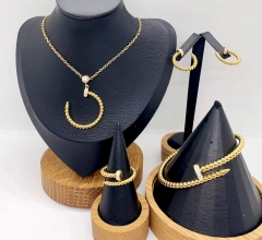 Stainless steel jewelry necklace earring Bangle ring set Wholesale