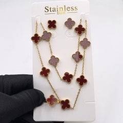 13MM Fashion Popular Stainless Steel Four Leaf Clover Jewelry Necklace Earrings Bracelet  ring 4-piece VCA Jewelry Set Wholesale for Women