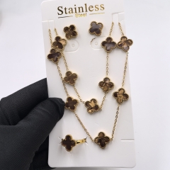 13MM Fashion Popular Stainless Steel Four Leaf Clover Jewelry Necklace Earrings Bracelet  ring 4-piece VCA Jewelry Set Wholesale for Women