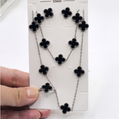 13MM Fashion Popular Stainless Steel Four Leaf Clover Jewelry Necklace Earrings Bracelet  ring 4-piece VCA Jewelry Set Wholesale for Women