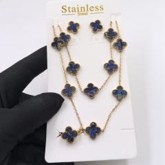13MM Fashion Popular Stainless Steel Four Leaf Clover Jewelry Necklace Earrings Bracelet  ring 4-piece VCA Jewelry Set Wholesale for Women