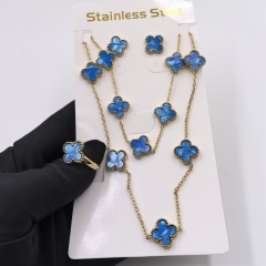 13MM Fashion Popular Stainless Steel Four Leaf Clover Jewelry Necklace Earrings Bracelet  ring 4-piece VCA Jewelry Set Wholesale for Women