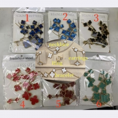 Fashion Popular Stainless Steel Four Leaf Clover Jewelry Necklace Earrings Bracelet  ring 4-piece VCA Jewelry Set Wholesale for Women
