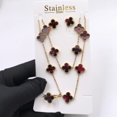 13MM Fashion Popular Stainless Steel Four Leaf Clover Jewelry Necklace Earrings Bracelet  ring 4-piece VCA Jewelry Set Wholesale for Women