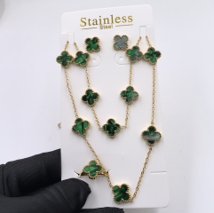 13MM Fashion Popular Stainless Steel Four Leaf Clover Jewelry Necklace Earrings Bracelet  ring 4-piece VCA Jewelry Set Wholesale for Women