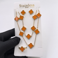 13MM Fashion Popular Stainless Steel Four Leaf Clover Jewelry Necklace Earrings Bracelet  ring 4-piece VCA Jewelry Set Wholesale for Women
